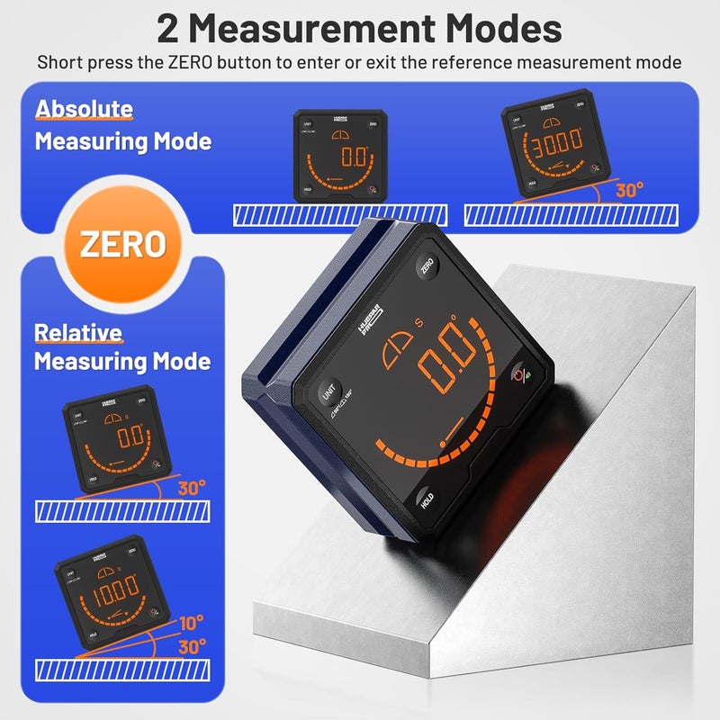 Huepar Pro Digital Angle Gauge Angle Finder Level with V-Groove Magnetic Base&Backlit LCD Angle Ruler Electronic Table Saw Bevel Gauge Protractor Inclinometer for Construction, Woodworking, Machinery - Image 4